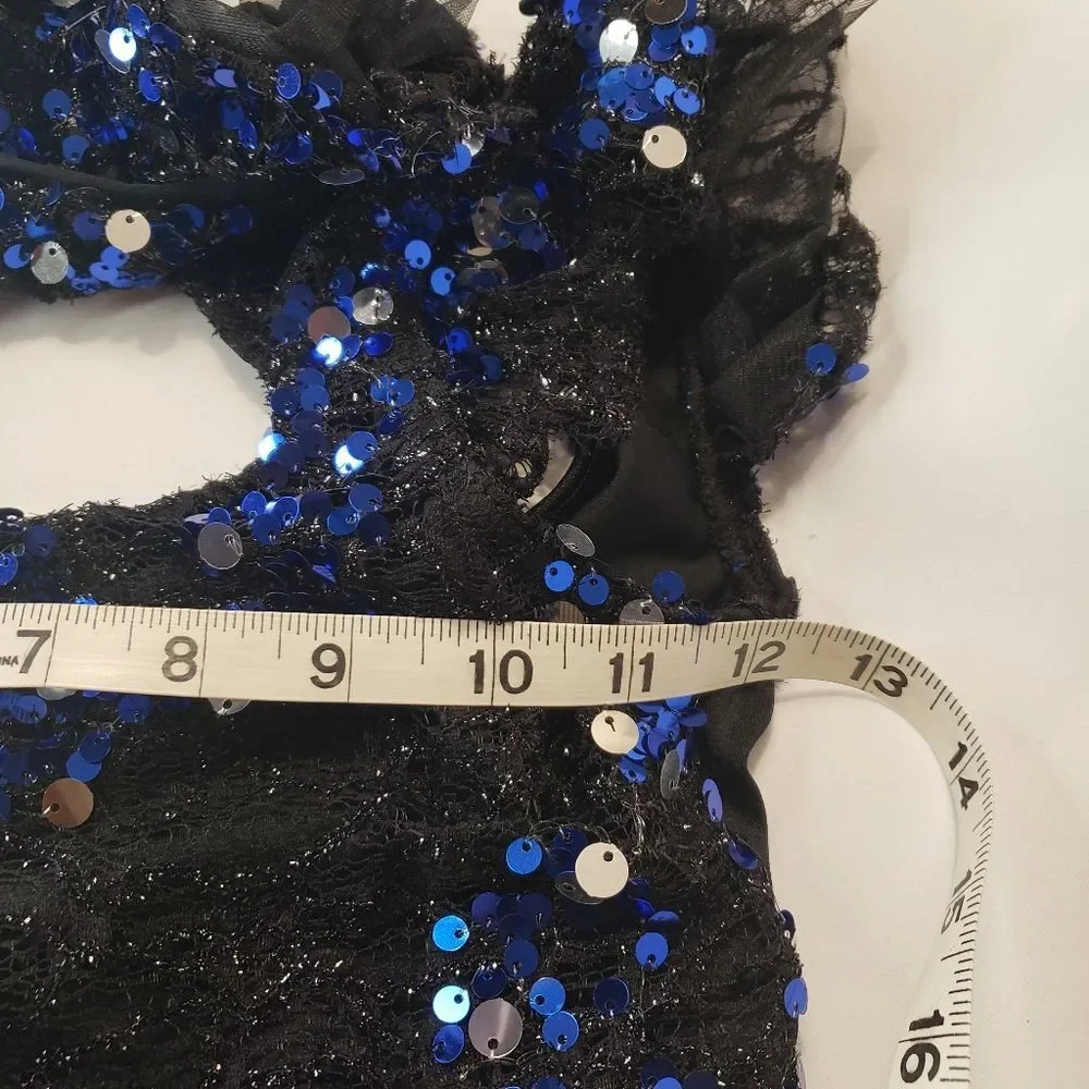 Jazz, Tap, Contempo Dance Costume, Blue sequin with black skirt, Large Child